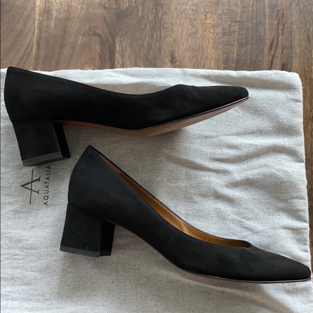 Aquatalia Pasha Block Heel Black Suede Heels - 6.5